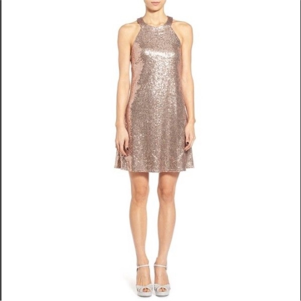 Speechless Rose Gold Sequin Halter Mini Dress S